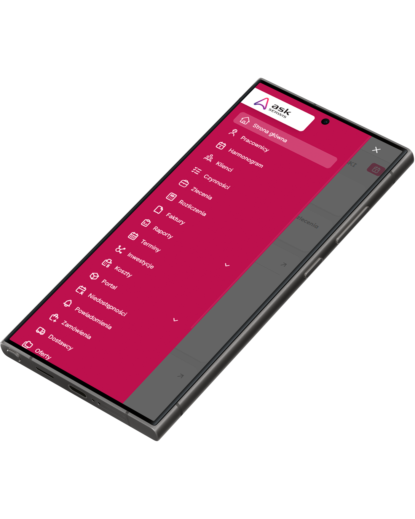 ASK Serwis — widok mobilny