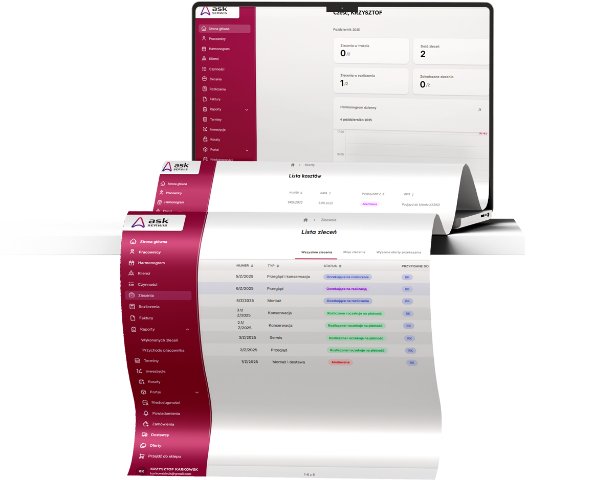 ASK Serwis — panel aplikacji